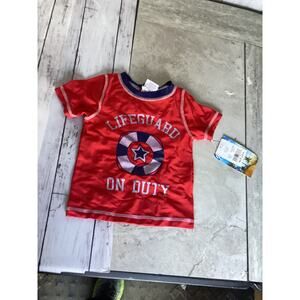 New Flapdoodles Red “Lifeguard on Duty” Short Sleeve Rash Guard - Size 24M